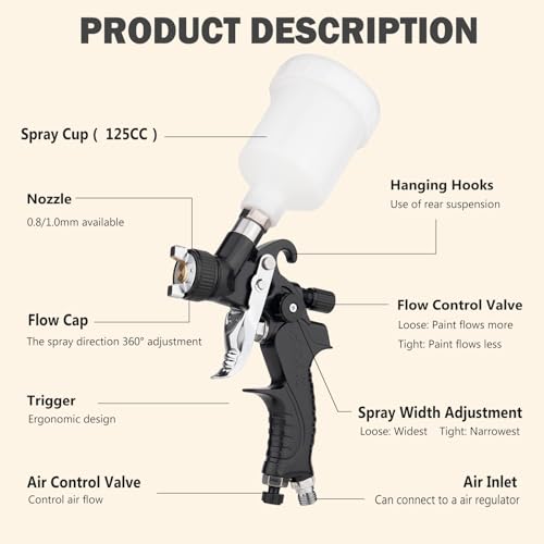Mini HVLP Air Spray Gun with 200ML Disposable Paint Cups+125cc Plastic Cup - color: Black