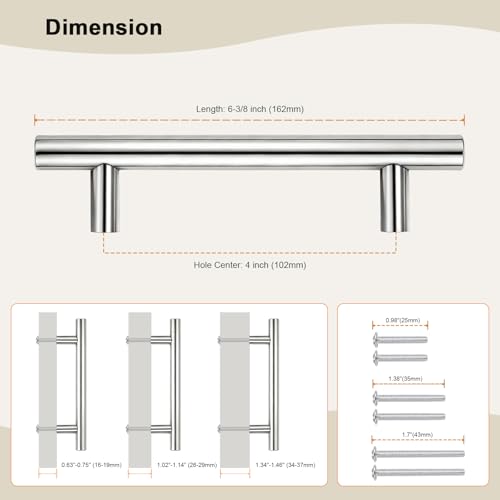 Gobrico 10 Pack 4" (102mm) Hole Center Cabinet Pulls, Chrome Kitchen Cabinet Handles, Stainless Steel Drawer Pulls, Euro Bar Cabinet Hardware, Kitchen Cupboard Pull, 6-3/8'' Total Length - color: Polished Chrome, size: 4 Inch Hole Center