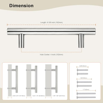 Gobrico 10 Pack 4" (102mm) Hole Center Cabinet Pulls, Chrome Kitchen Cabinet Handles, Stainless Steel Drawer Pulls, Euro Bar Cabinet Hardware, Kitchen Cupboard Pull, 6-3/8'' Total Length - color: Polished Chrome, size: 4 Inch Hole Center