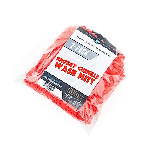 The Rag Company - Premium Chenille Microfiber Knobby Wash Mitts - Perfect for Car Washing and Detailing; Scratch-Free, Lint-Free, Double-Sided, Plush, and Absorbent; Red (2-Pack) - color: Red