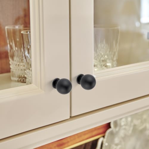 Black Cabinet Knobs 12 Pack Round Ball Drawers Knobs, 1" Diameter - color: Black