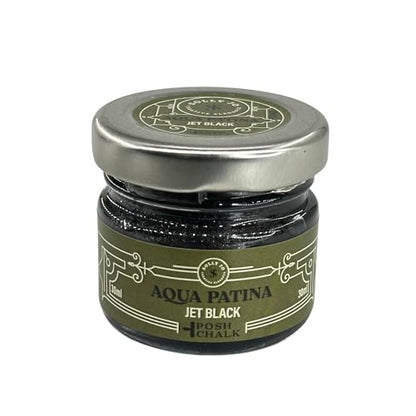 Posh Chalk PC0407 Aqua Patina - Jet Black 30ml - Water-Based Gilding Wax - Vibrant + Deep Color - Bright + Shiny FInish - DIY Craft Upcycling Furniture Paint - Indoor + Outdoor Use - color: Jet Black