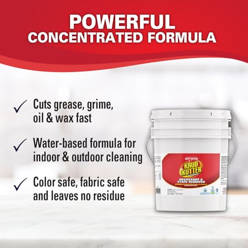 Krud Kutter Original Concentrated Cleaner Degreaser, 5 Gallon, Heavy Duty Multi Surface Cleaner for Grease, Oil and Tough Stains, Dilutable Formula for Commercial, Garage and Outdoor Use