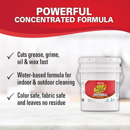 Krud Kutter Original Concentrated Cleaner Degreaser, 5 Gallon, Heavy Duty Multi Surface Cleaner for Grease, Oil and Tough Stains, Dilutable Formula for Commercial, Garage and Outdoor Use