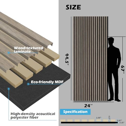 Art3d Acoustic Wood Slat Panels 94.5"x24", 2-Pack, 31sq.ft, Brown Oak - color: Brown Oak
