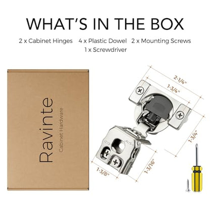 Ravinte 1-5/16 Inch Overlay Soft Close Hinge Kitchen Cabinet Hinges 2 Pack - size: 1-5/16 inch Overlay