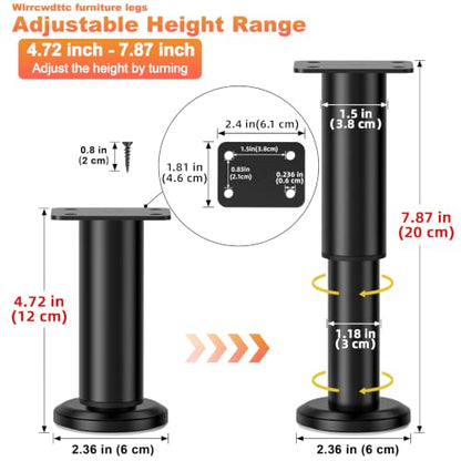 Wlrrcwdttc 4 Pcs Metal Adjustable Furniture Legs 4.72-7.87 inch, Adjustable Cabinet Legs for Sofa/Bed/Chair/Couch/Dresser/Table,Heavy Duty Bed Replacement Support Legs for Bed Frame/Bed Center Slat - size: 4.72-7.87 inch (4pcs)