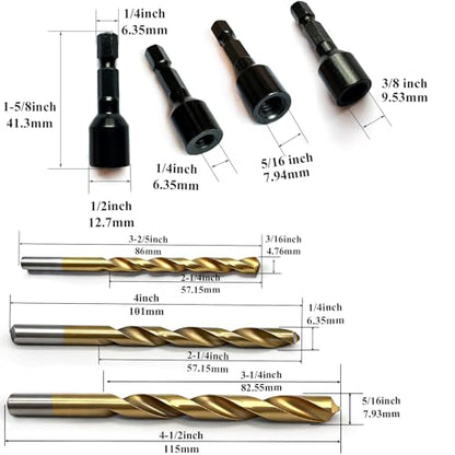 3 Set（6pcs） Hanger Bolt Driver and Drill,3Sizes Alloy-Steel Driver HSS Twist Drill for 1/4"-20 5/16"-18 3/8"-16 Double Headed Wood Screws Fully All Threaded Rod,Threaded Insert Hexagon Head Bits - size: Driver&Drill 1/4"+5/16"+3/8"