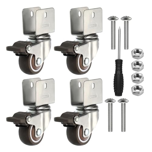 PATIKIL 1.5" Swivel Caster Wheels with 1" U Bracket, 4 Pack 360° Rotation Swivel Wheel with Brake Total Load 145 lbs Locking Caster for Cabinet Furniture Table Replacement - size: 1.5" x 1"