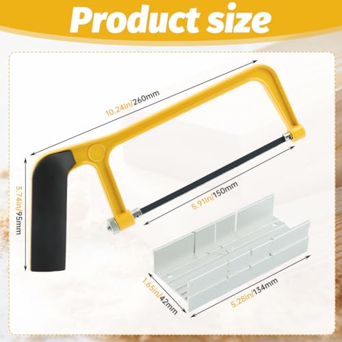 6'' Mini Hacksaw and Mitre Block Set, Compact Hand Operated Hack Saw with 2 Spare Blades, Aluminum Cutting Saw Hack Saws for Metal, Used to Cut Drywall, Wood, Metel, Plastic (Yellow) - color: Yellow