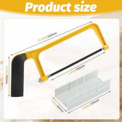 6'' Mini Hacksaw and Mitre Block Set, Compact Hand Operated Hack Saw with 2 Spare Blades, Aluminum Cutting Saw Hack Saws for Metal, Used to Cut Drywall, Wood, Metel, Plastic (Yellow) - color: Yellow
