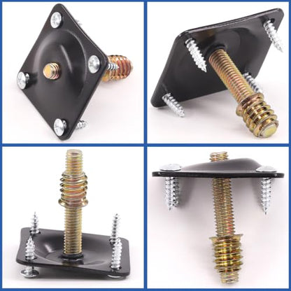 Glarks 8 Sets Black Furniture Leg Mounting Plates Set, 8Pcs 12 Degree Leg Attachment Plates with 8pcs 50mm Hanger Bolts, 32pcs Screws, 8 Pcs M8 Insert Nut for Furniture Sofa Couches Seats (12 Degree)