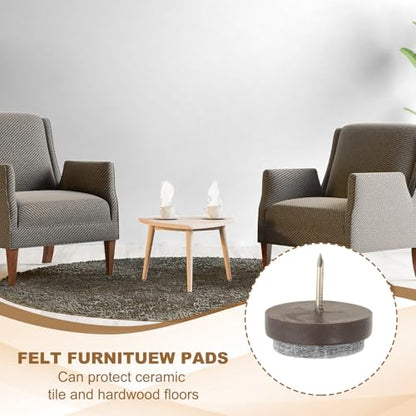 PATIKIL 28 mm Nail-on Felt Pads 40Pcs Round Felt Furniture Sliders Brown - color: Brown, size: 28 mm