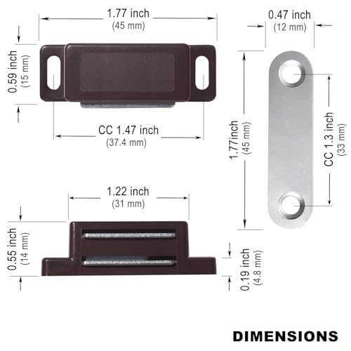 SDTWZW Magnetic Cabinet Door Catch, Brown, Pack of 4 - color: Brown