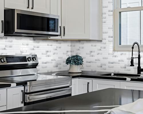Peel and Stick Backsplash 3D Self Adhesive Wall Tile Grey 10 Sheet - color: Grey and White