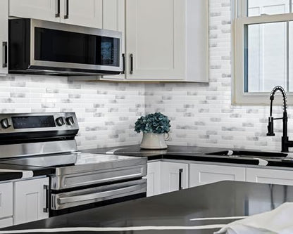 Peel and Stick Backsplash 3D Self Adhesive Wall Tile Grey 10 Sheet - color: Grey and White