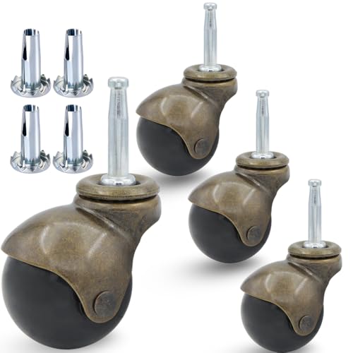 Vintage Antique 2" Ball Caster Wheels Swivel Caster-Set of 4 Heavy Duty, 5/16" x 1 1/2" (8 x 38mm) Stem Ball Caster Wheels with Sleeve for Furniture, Chairs, Sofa, Cabinets - style: 2 inch Without Brakes