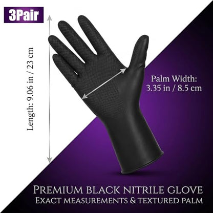 3 Pairs Hair Dye Gloves Reusable Rubber Glove Professional Hair Coloring Accessories Tools Black Washable Home Cleaning Gloves for Home Hair-Salon Barbe Dyeing Coloring Cleaning