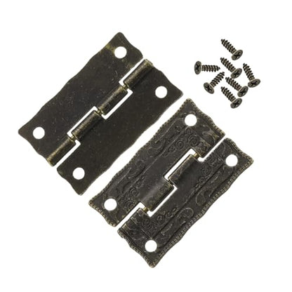 uxcell 2pcs Mini Retro Bronze Alloy Latch Locks and 4pcs Engraved Hinges, 40 x 30mm Latch Buckle and Pattern Hinge with 24pcs Screws for Decorative Cabinet Small Wooden Box - size: 40 x 30mm