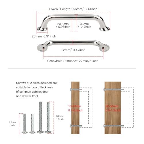 TUNNY 10 Pack Cabinet Handles-5"/128mm Polished Nickel Cabinet Pulls - color: Polished Nickel, size: 5"(128mm)Hole Center