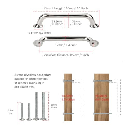 TUNNY 10 Pack Cabinet Handles-5"/128mm Polished Nickel Cabinet Pulls - color: Polished Nickel, size: 5"(128mm)Hole Center