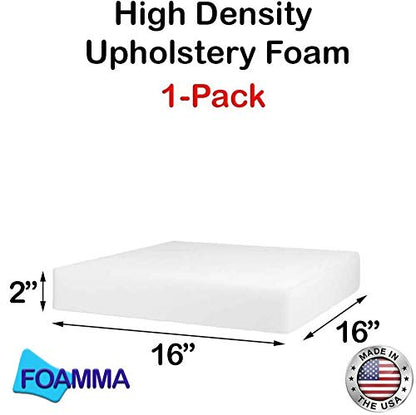 Foamma 1-Pack 2" x 16" x 16" High Density Upholstery Foam, Chair Cushion Square Foam for Dining Chairs, Wheelchair Seat Cushion Replacement - size: (1-Pack) 2" x 16" x 16" HD