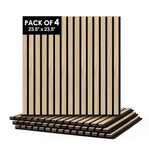 CONCORD WALLCOVERINGS ™ Fluted 3D Slat Acoustic Wall Panels – Interior Wooden Sound-Absorbing Veneers for Noise Reduction & Soundproofing - 23.5" x 23.5" (Pack of 4, Covers 15.2 Sq Ft) - Pine - color: Pine