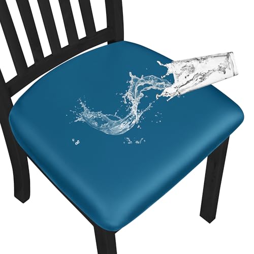 Easy-Going Waterproof PU Leather Seat Covers for Dining Room Chairs Set of 4 - color: Peacock Blue