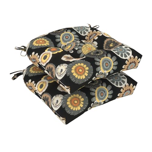 DYTXIII Set of 2 Outdoor Chair Cushions 19"x19"x4", Water Repellent Tufted Patio Seat Cushions with Ties, Thick Replacement Pads for Wicker Dining Chairs, Patio Furniture, Black Yellow Crosby - color: Black Yellow Crosby