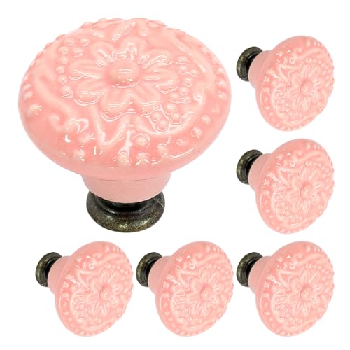 Biaungdo 6 Pcs Pink Ceramic Kitchen Cabinet Knobs