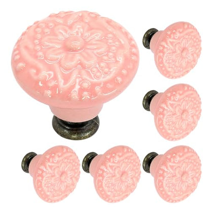 Biaungdo 6 Pcs Pink Ceramic Kitchen Cabinet Knobs