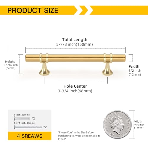 Rergy 10 Pack 3-3/4 Inch Hole Center Gold Handles for Cabinets - color: Gold, size: 3-3/4in Hole Center(96mm)