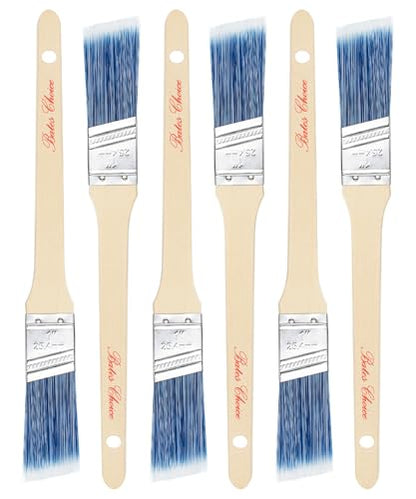 Bates Angle Paint Brushes, 1-Inch, 6 Pack - Treated Wood Handle, Stain & Wall Brushes for Painting Furniture & Walls - color: Wood Handle Angle, size: 6 Pack, 1"