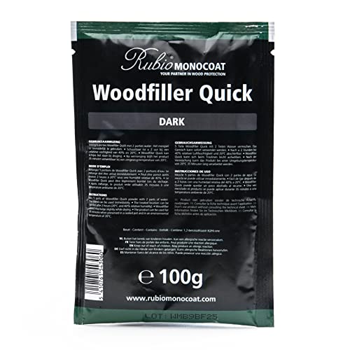 Rubio Monocoat Woodfiller Quick (Dark), 100 g Bag | Quick-Curing Wood Filler Putty for Interior Joinery & Patching Chipped Wood - color: Dark, size: 100 Grams