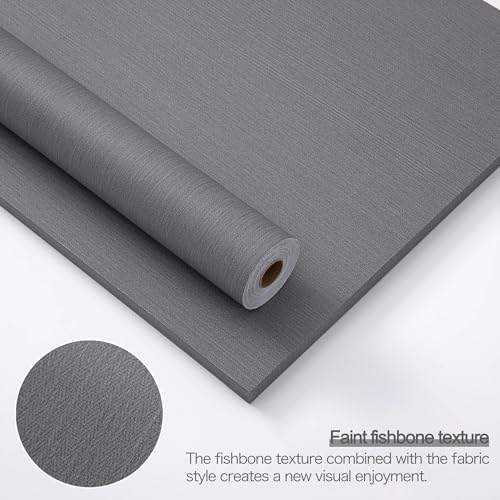24"x393" Dark Gray Fabric Peel and Stick Linen Textured Wallpaper - color: Dark Gray