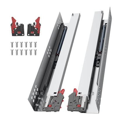 22 Inch Soft Close Undermount Drawer Slides for Frameless, 100lb,1 Pair - size: 22 Inch