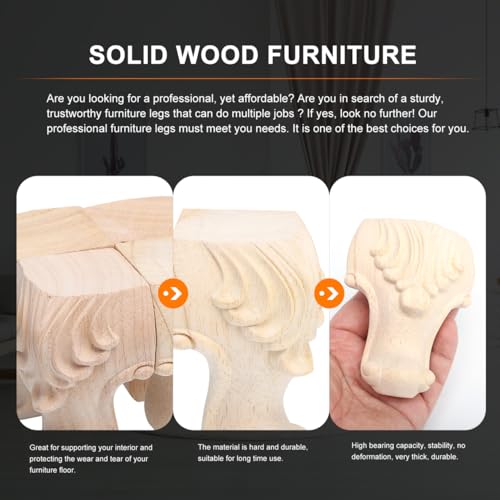 POPETPOP 4 pcs Solid Wood Furniture feet Carved Decorative Sofa Legs European Style Table Supports for Couch Bed Bench Dresser 3.93 X 2.36 X 2.36 in