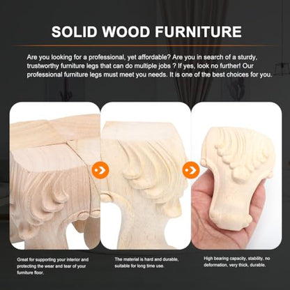 POPETPOP 4 pcs Solid Wood Furniture feet Carved Decorative Sofa Legs European Style Table Supports for Couch Bed Bench Dresser 3.93 X 2.36 X 2.36 in