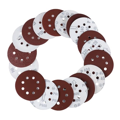 80 Pcs 5 Inch Sanding Discs 8 Hole, 40-600 Grit Assorted Hook and Loop Sandpaper for Random Orbital Sander, Aluminum Oxide Sanding Pads for Wood Metal Furniture Polishing