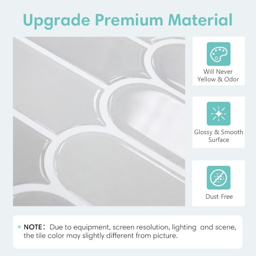 Commomy Thicker White Peel and Stick Tiles Backsplash 10 pcs of 12" x 12" - color: Glossy Gray & Thicker Design
