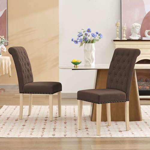 LOULENS Fabric Dining Chairs Set of 6, Upholstered Kitchen Chairs, Brown - color: Brown, size: Set of 6