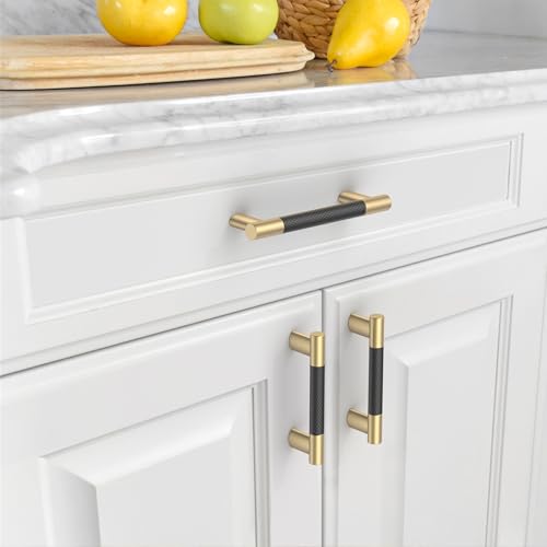Asidrama 10 Pack 3.75 Inch(96mm) Knurled Black and Gold Kitchen Cabinet Handles, Cabinet Pulls Kitchen Cabinet Hardware Cupboard Handles Drawer Pulls 4496 - color: Black-Gold, size: 3.75" Hole Center(96mm)