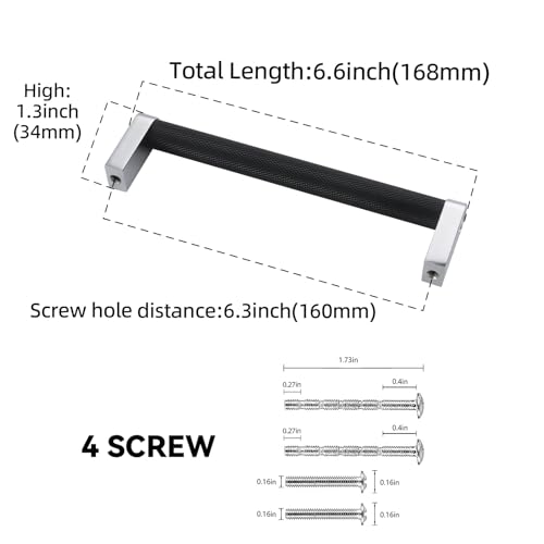 10 Pack 6.3 Inch(160mm) Matte Black and Polished Chrome Kitchen Cabinet Handles Knurled Cabinet Pulls Black Drawer Pulls Kitchen Hardware - color: Black And Polished Chrome, size: 6.3'' Hole Center(160mm)