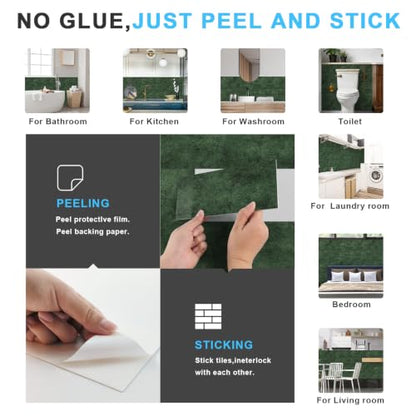 URCOLOR 102-Piece Peel and Stick Backsplash Tiles,3" x 6" Blackish Green Glossy Tile, Stick on Backsplash for Kitchen, Bathroom, Fireplace - color: Blackish Green