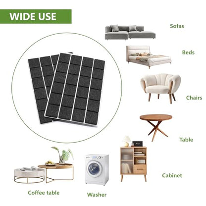Felt Furniture Pads for Hardwood Floors 48 PCS 1" Square, Black - size: 48PCS 1 inch Square Black