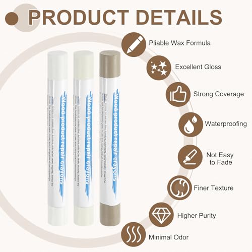 uxcell 3Pcs Wood Filler Sticks, Wax Crayons, 3 Colors White Series - color: White Series