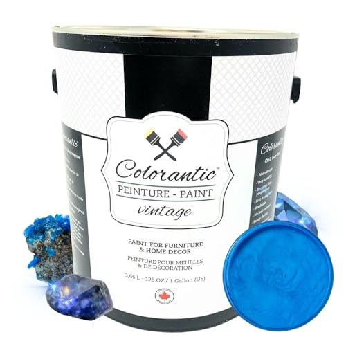 Colorantic | BLUE METALLIC PAINT | Shimmering Blue Chalk Paint for Furniture, Cabinets & Kitchen | All-in-One Interior DIY Craft Solution | Multi-Surfaces (Gallon 128 oz) - color: Metallic Blue Sky, size: 128 Fl Oz (Pack of 1)