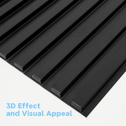 STICKGOO 3D Slat Wall Panels, PVC Fluted Wall Decor, 12 Tiles, Black - color: Black