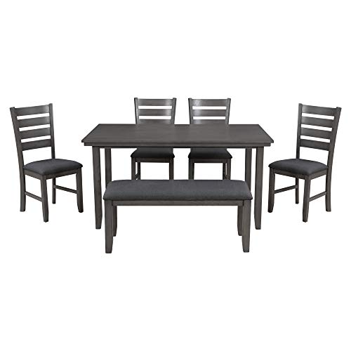 Dining Room Set with 4 Chairs and Bench, 60 Inch, Gray - color: Grey