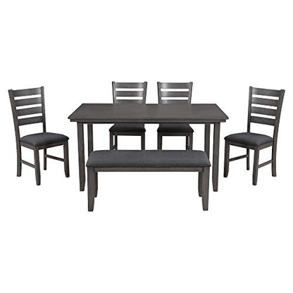 Dining Room Set with 4 Chairs and Bench, 60 Inch, Gray - color: Grey